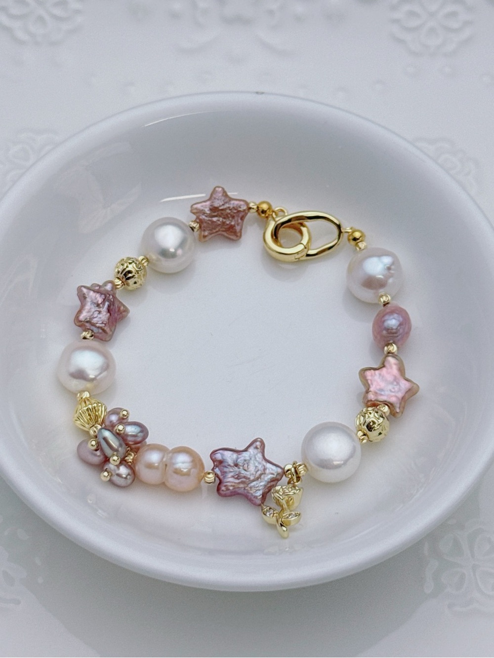 26B555 Handmade Freshwater Baroque Pearl Bracelet 7” Gold plated Necklace 2in1